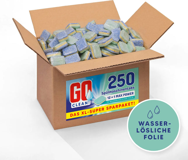 Go Clean  All-in-1 Spülmaschinen Tabs, 250er Box, wasserlösliche Folie 5 Kg