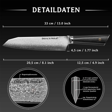 Devil's Hole® Damastmesser Santokumesser Schwarz