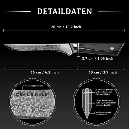 Devil's Hole® Damastmesser Ausbeinmesser Schwarz