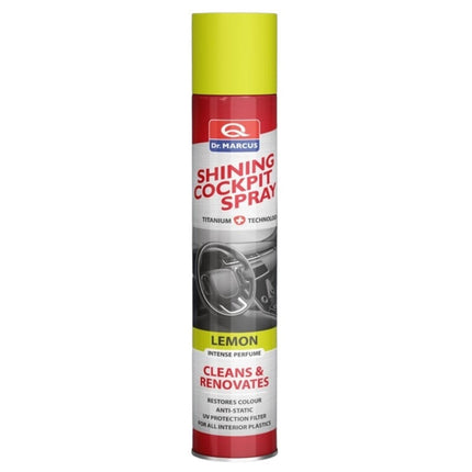 Perfekte Sauberkeit für dein Auto. Das Dr. Marcus Shining Cockpit Spray lemon entfernt Staub und Schmuzt ohne Kratzer und hinterlässt einen frischen angenehmen Geruch. Für alle Fahrzeuge geeignet.