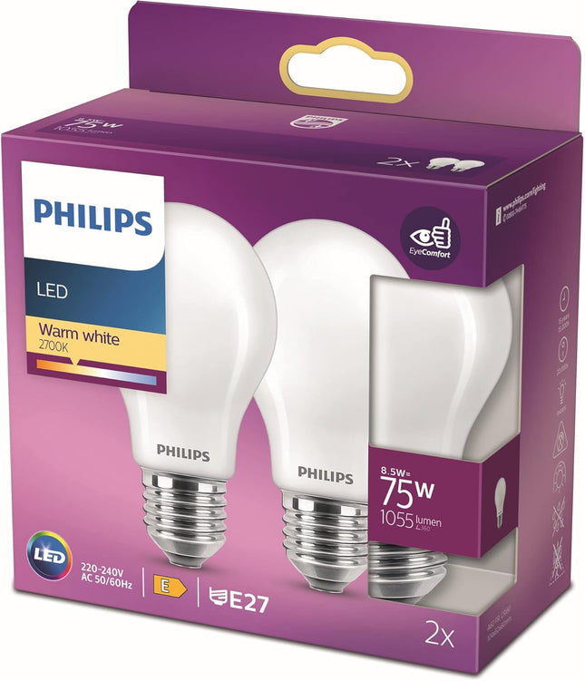 PHILIPS Lighting LED 8,5 watt  Classic E27 Filament Lampen (75 W), matte LED Lampen mit warmweißem Licht