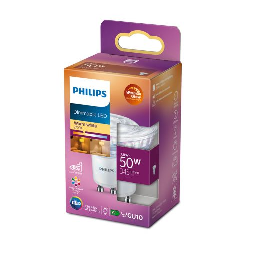 Philips LED Strahler Classic 3.8W warmweiss GU10 36° dimmbar WarmGlow 8718699774233 wie 50W