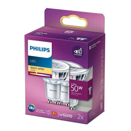 Philips LED Strahler wie 50W 36° Abstrahlwinkel warm für Wand-und Deckenstrahler 2er-Pack GU10