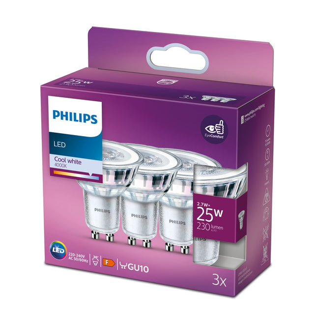 Philips LED Reflektor Spot GU10 3er Pack 2,7W=25W 4000K