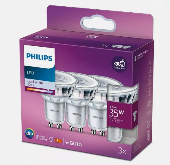 Philips GU10 35W 4000K neutralweiß 275lm 36° Beleuchtung 3x LED-Glühbirne