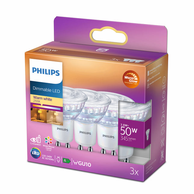 Philips LED 3.8 watt  spot 50 W warmglow dimmable  3 stk. GU10