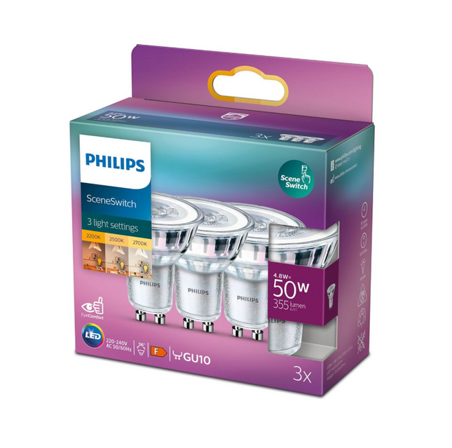 Philips LED-Lampe SceneSwitch 4.8W (50W) 822-827 36° 3-pack GU10