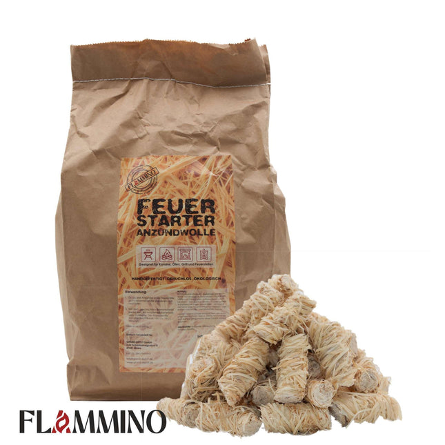 Flammino Holzwolle Anzündwolle paperbag für Kamin, Grill & BBQ made in EU